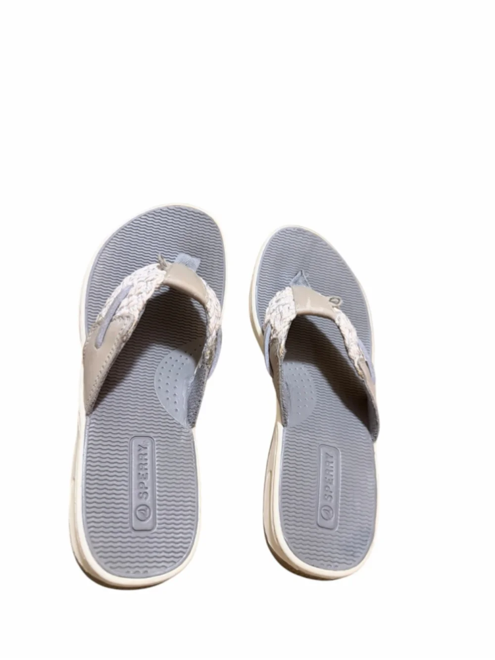 Women's Sperry Gray & Beige Braided Thong Sandals Size 5.5M